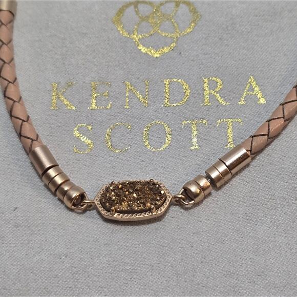 Kendra Scott Cruz Adjustable Leather Bracelet Rose Gold Pink Drusy  !!!‎ - Picture 2 of 5